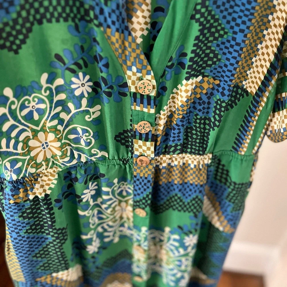 Moulinette Soeurs Green and Blue Geometric Midi Dress - Picture 4 of 7